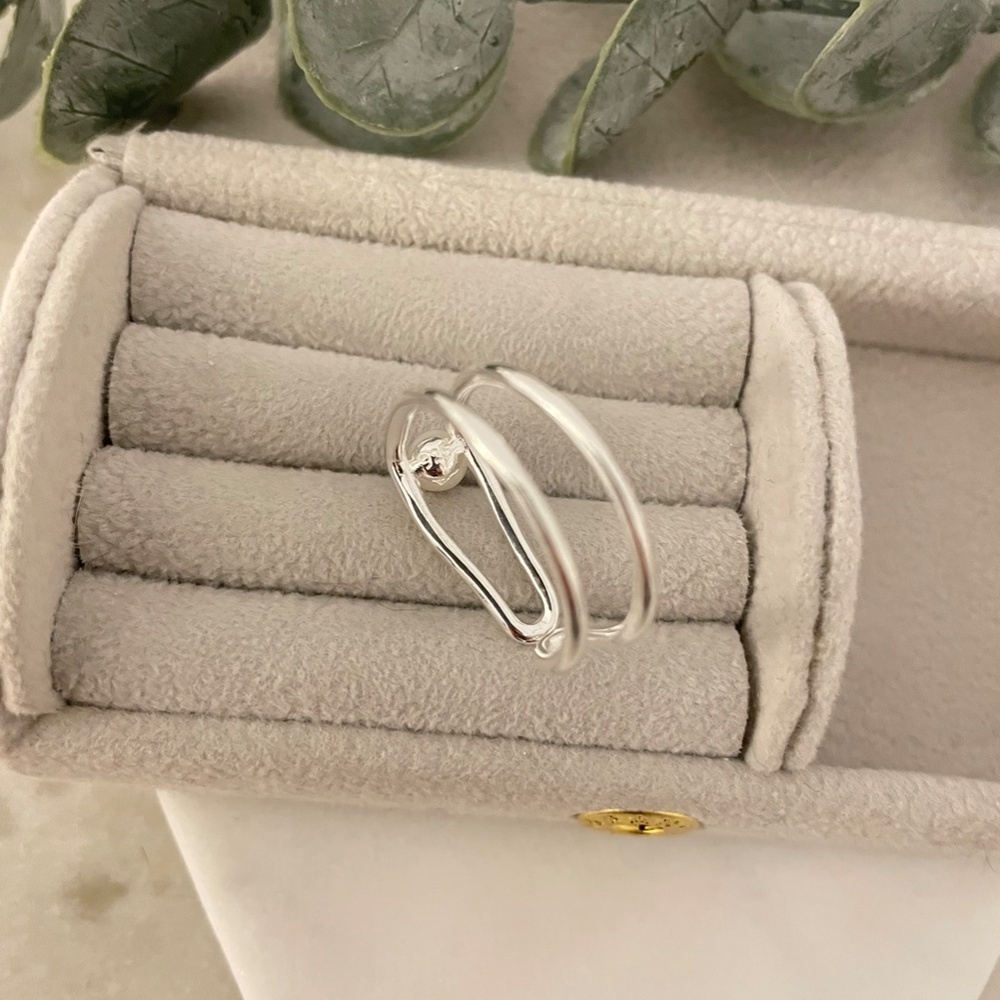 925 Sterling Silver Minimalist Geometric Pearl Ring Dainty Ring Modern Bar Ring - Picture 6 of 6
